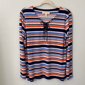 MICHAEL Michael Kors Multicolor Striped Lace-Up Top